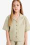 100% Cotton Cropped Fit Linen Short Sleeve Shirt Girls D7638A825Sm - 4