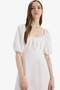Square Neck Linen Blend Short Sleeve Midi Summer Dress E0896Ax25Sm - 8