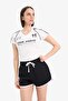 Fitted V-Neck Printed Ribbed Short Sleeve T-Shirt E7442Ax25Sp - 5