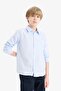 Regular Fit Polo Collar Cotton Oxford Long Sleeve Blue Shirt for Boys F2630A825Sm - 3