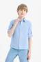 100% Cotton Polo Collar Linen Look Long Sleeve Shirt for Boys B5983A825Sm - 4