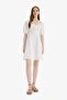Square Neck Linen Blend Short Sleeve Midi Summer Dress E0896Ax25Sm - 5