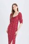 Bodycon Body-Hugging Square Neck Floral Print Slit Wrap Half Sleeve Midi Dress Z5262Az25Sp - 7