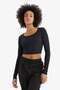 Cropped Fit Crew Neck Sports Long Sleeve T-Shirt E7282Ax24Wn - 4