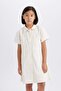 Gabardine Pocket Buttoned Short Sleeve Summer Dress Girls D9223A825Sm - 4