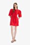 100% Cotton A-Line Crew Neck Lace-Up Poplin Short Sleeve Midi Evening Dress E7332Ax25Sp - 6