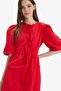 100% Cotton A-Line Crew Neck Lace-Up Poplin Short Sleeve Midi Evening Dress E7332Ax25Sp - 8