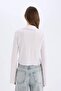 Coool Fitted Basic Solid Button Long Sleeve Crop White Shirt A0012Ax25Sp - 6