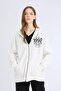 Oversize Wide Fit Hooded Printed Zippered Thick Sweatshirt E5991Ax - 3