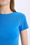 Fitted Crew Neck Ribbed Short Sleeve Basic T-Shirt E0288Ax25Sm - 5