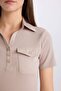 Slim Fit Slim Fit Polo Neck Ribbed Camisole Short Sleeve T-Shirt with Pockets E5403Ax25Sp - 5