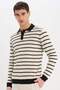 Regular Fit Polo Neck Striped Knit Sweater E7604AX24WN