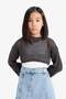 Crop Crew Neck Openwork Knitwear Sweater for Girls E4971A825Sm - 5