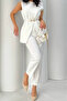 women's white belt detail vest pants two-piece set NBSTR4061 - 2