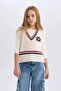 V-Neck Embroidered Knitwear Sweater for Girls D8636A825Sp - 7