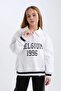 Oversize Wide Fit Polo Collar Printed Soft Fleece Inside Sweatshirt for Girls D3497A824Wn - 4