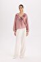 Ruffled V-Neck Basic Blouse E3393AX24WN - 2
