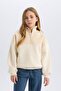 Girls Oversize Wide Fit Half Zip Basic Plain Inside Soft Feather Sweatshirt D6184A824Wn - 3