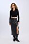 Pencil High Waist Slit Faux Leather Midi Black Skirt D3015Ax24Wn - 3