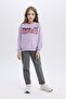 Relax Fit Crew Neck Printed Soft Fleece Inside Sweatshirt for Girls D1552A824Wn - 2