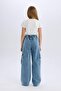 100% Cotton Wide Leg Cargo Wide Leg Jean Trousers for Girls D7089A825Sp - 8