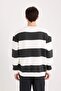 Boxy Fit Crew Neck Striped Woven Label Sweatshirt A9066Ax24Au - 6