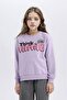 Relax Fit Crew Neck Printed Soft Fleece Inside Sweatshirt for Girls D1552A824Wn - 3