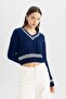 Regular Fit V-Neck Hair Braided Knitwear Sweater C7321Ax24Wn - 3