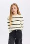 Girl's Ecru Striped Fitted Crew Neck Knitwear Sweater 3162021 - 4