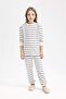Pajama Set Striped Long Sleeve Top Elastic Waist Long Bottom Girls D7747A824Wn