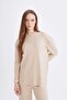 Relax Fit Crew Neck Soft Fuzzy Ribbed Camisole with Slit Long Sleeve Tunic D7436Ax24Wn - 3