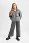 Windproof Stand Collar Zippered Double Pocket Elastic Cashmere Coat Girls C5470A824Au - 2