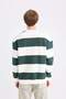 Boxy Fit Crew Neck Striped Woven Label Sweatshirt A9066Ax24Au - 6