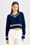 Regular Fit V-Neck Hair Braided Knitwear Sweater C7321Ax24Wn - 4