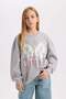 Gray Oversize Wide Fit Crew Neck Back Printed Sweatshirt Girls D6630A824Au - 4