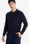 Navy Blue Standard Fit Polo Collar Buttoned Knitwear Sweater D1959Ax24Au