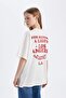 Back to School Oversize Wide Fit Crew Neck Back Printed Short Sleeve T-Shirt E2764Ax24Au
