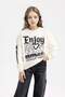 Oversize Wide Fit Crew Neck Printed Sweatshirt Girls D6629A824Au