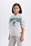 Oversize Wide Fit Hooded Printed Sweatshirt for Girls D4382A824Wn - 4