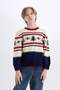 New Year's Themed Crew Neck Knitwear Sweater for Boys C9634A824Cw - 4