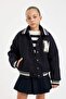 Text Printed Snap Fastener Ribbed Sleeves College Coat Girls C5406A824Au - 6