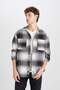 Black Relax Fit Polo Collar Checked Lumberjack Flannel Long Sleeve Shirt Jacket D4281Ax24Au - 3