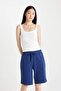 Regular Fit Elastic Waist Flat Leg Bermuda Shorts N7439Azns - 3