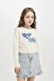 Girl's Cropped Fit Crew Neck Printed Ribbed Long Sleeve T-Shirt D2987A824Au - 4