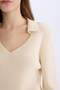 Coool Slim Fit Slim Fit Polo Collar Crop Knitwear Sweater X4929Az24Au - 5