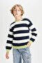 Crew Neck Striped Knitwear Sweater for Boys C3117A824Wn - 7