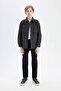 Boy's Oversize Wide Fit Polo Collar Long Sleeve Anthracite Shirt D5990A824Wn - 2