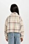 Girls Plaid Double Pocket Crop Long Sleeve Shirt D2660A824Au - 6