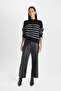 Faux Leather Trousers Culotte Double Pockets High Waist Wide Leg D4806Ax24Au - 2