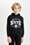 سويت شيرت سميك بقلنسوة للأولاد باللون الأسود من Nba Brooklyn Nets D3125a824au - 3